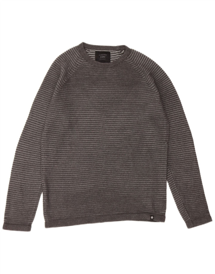 Мужской джемпер с круглым вырезом JACK & JONES, большой серый в тонкую полоску