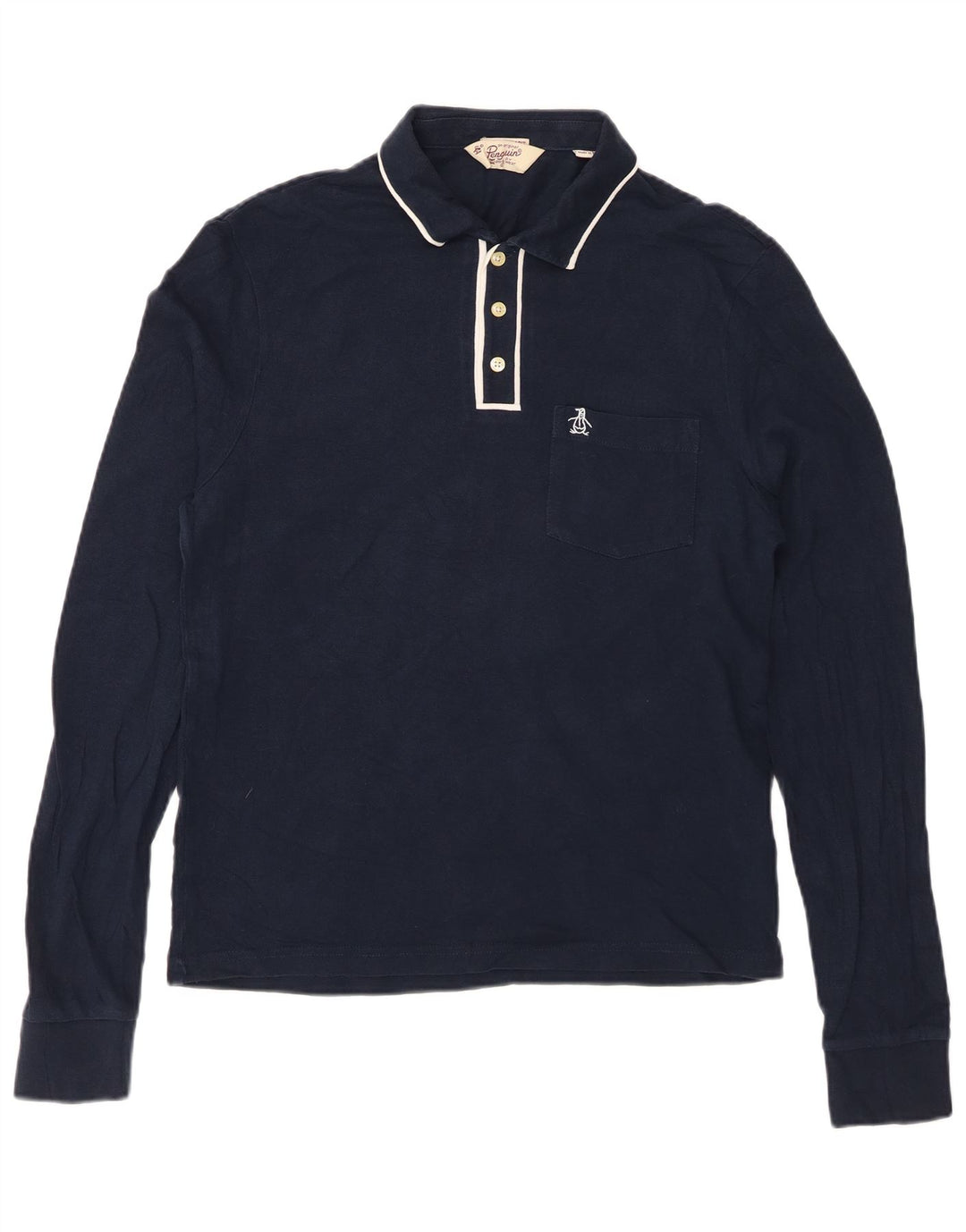 Мужская рубашка поло приталенного кроя с длинным рукавом PENGUIN, темно-синяя, среднего размера