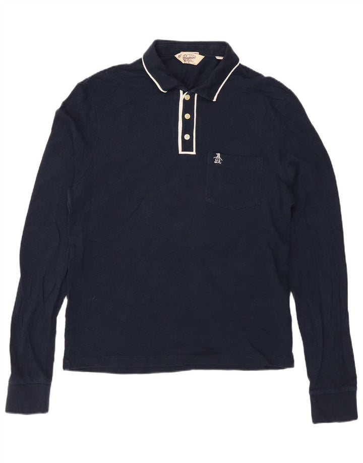 Мужская рубашка поло приталенного кроя с длинным рукавом PENGUIN, темно-синяя, среднего размера