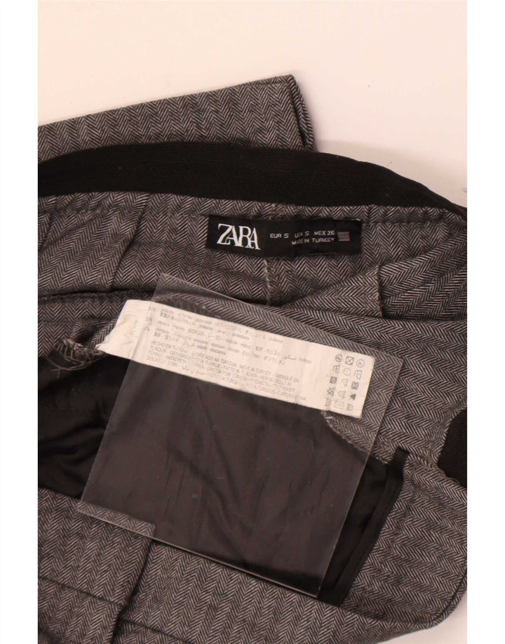 Zara Женские прямые костюмные брюки, маленькие W26 L26, серые, с узором «в елочку», полиэстер