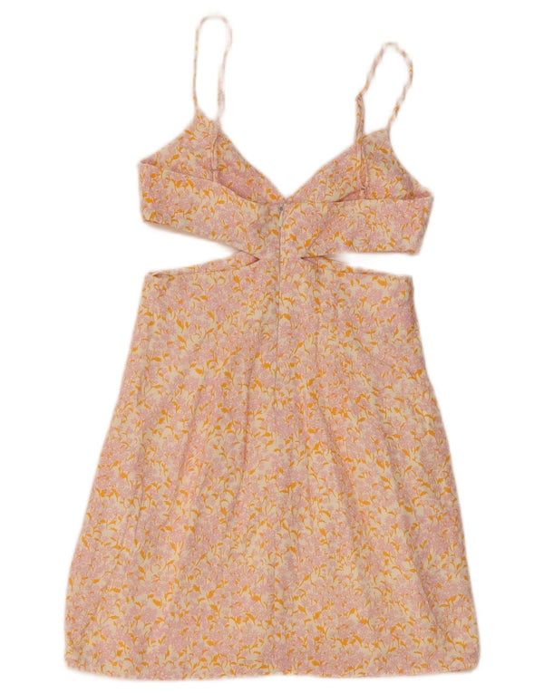 Женский сарафан Zara UK 4 XS, розовый льняной цветочный принт