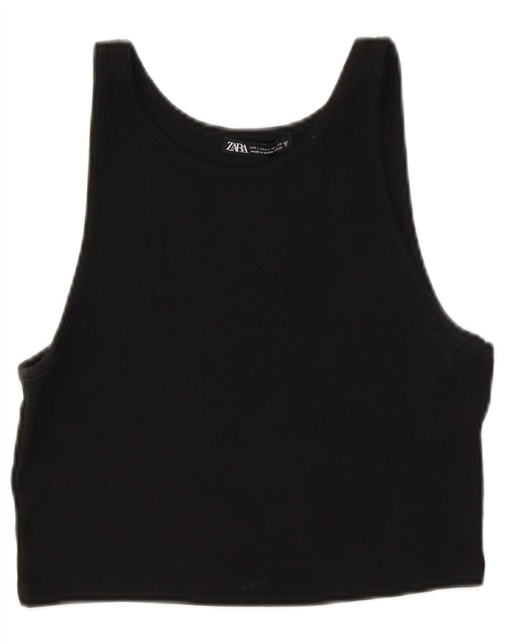 Zara Womens Crop Vest Top UK 14 Large Black