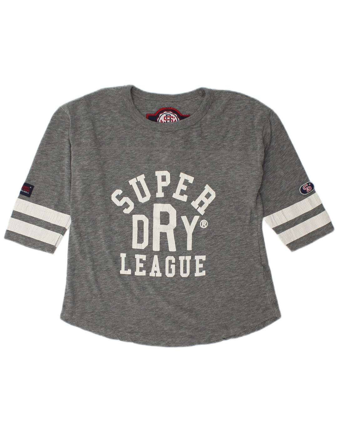 Женский топ с рисунком Superdry, рукав 3/4, Великобритания, 14, средний серый хлопок