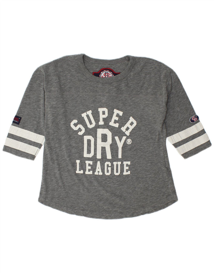 Женский топ с рисунком Superdry, рукав 3/4, Великобритания, 14, средний серый хлопок
