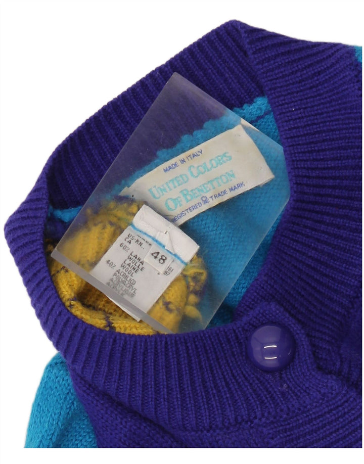 Женский зимний укороченный кардиган Benetton IT 48 XL Синий Шерстяной с цветными блоками