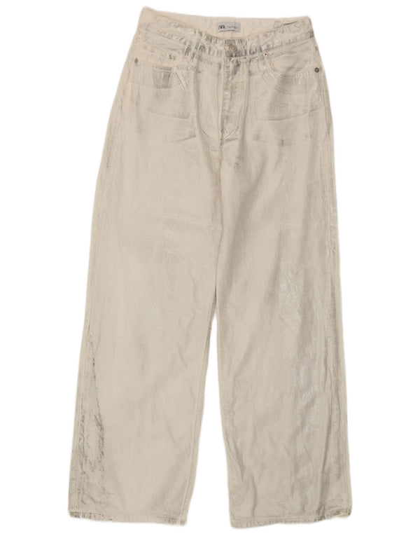 Женские джинсы Zara с высокой посадкой и широкими штанинами EU 40 Medium W30 L31 White Tie Dye