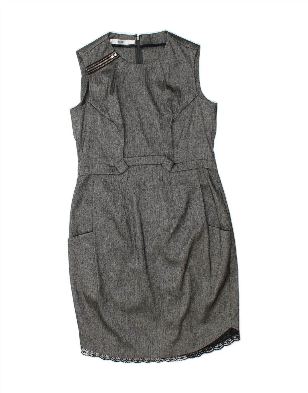 JESIRE Womens Sleeveless Sheath Dress UK 16 Large Grey Chevron Polyester Vintage Jesire and Second-Hand Jesire from Messina Hembry 