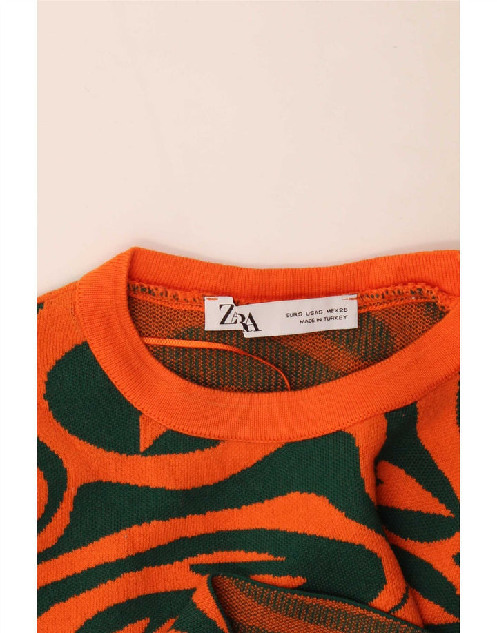 Женский укороченный топ Zara с абстрактным узором, длинный рукав, Великобритания, 8, маленький оранжевый
