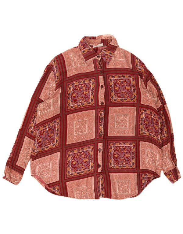 Винтажная женская рубашка, размер 50, 3XL, бордовая лоскутная вискоза