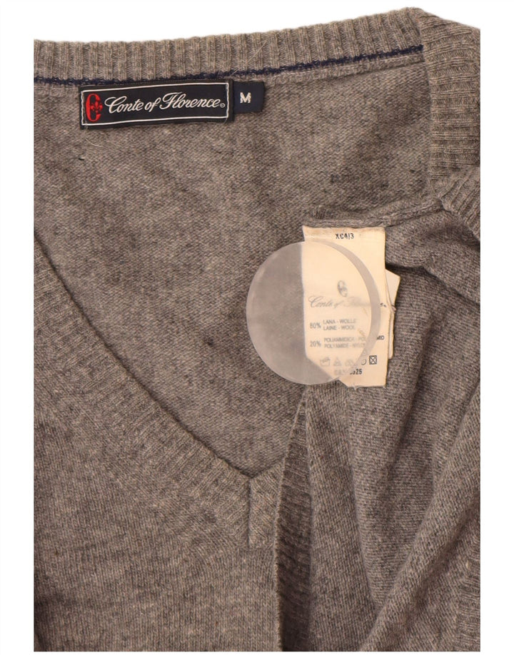 Мужской джемпер с v-образным вырезом Conte of Florence, средний серый шерстяной свитер