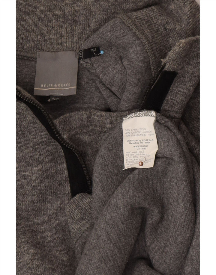 Мужской джемпер с воротником на молнии BELFE & BELFE, большой серый шерстяной свитер