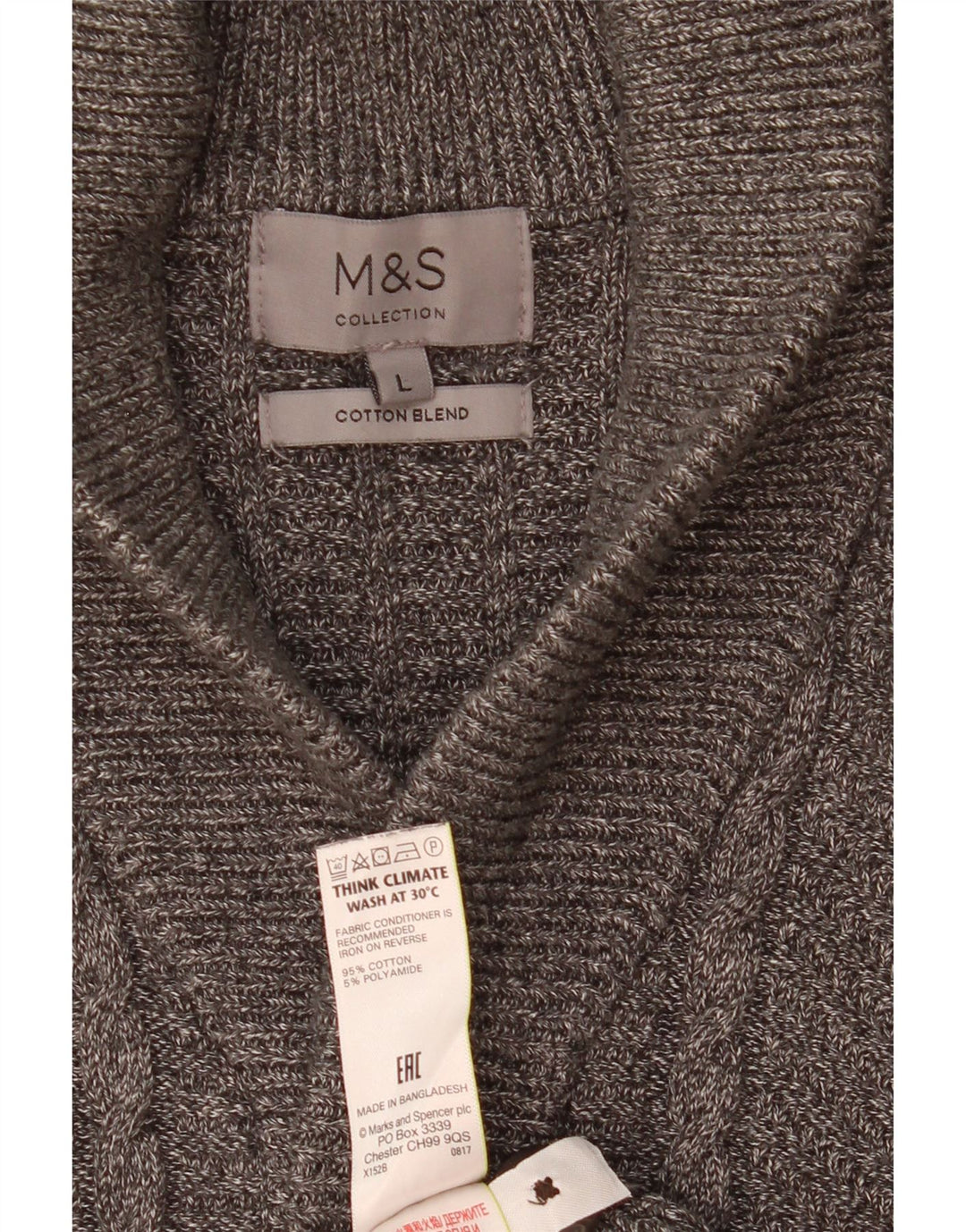Мужской кардиган Marks & Spencer, большой серый хлопковый свитер