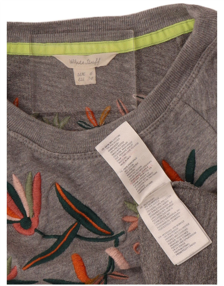 Женский свитер WHITE STUFF, джемпер UK 6 XS, серый хлопок с цветочным принтом