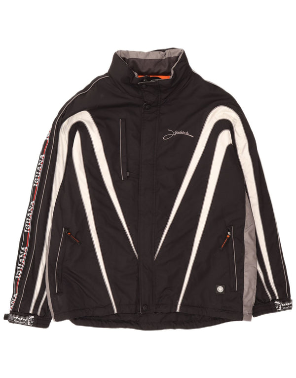 Мужская ветровка с капюшоном с графическим рисунком Iguana IT 56 3XL, черная с цветными блоками