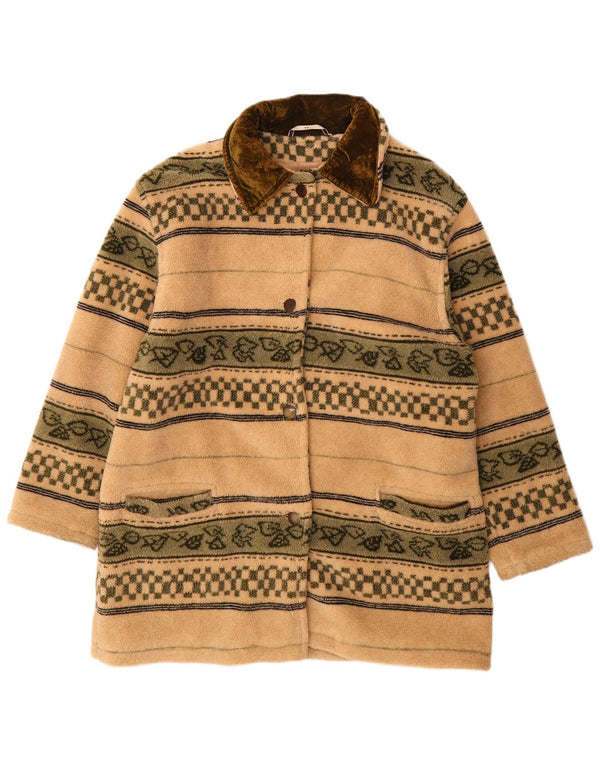 Винтажное женское пальто большого размера из флиса EU 40, средний цвет в бежевую полоску