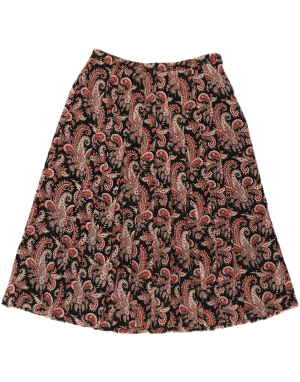 Винтажная женская юбка-трапеция W28 L27, черная с пейсли