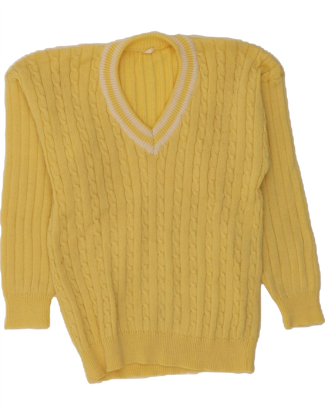 VINTAGE Mens V-Neck Jumper Sweater Medium Yellow Vintage Vintage and Second-Hand Vintage from Messina Hembry 