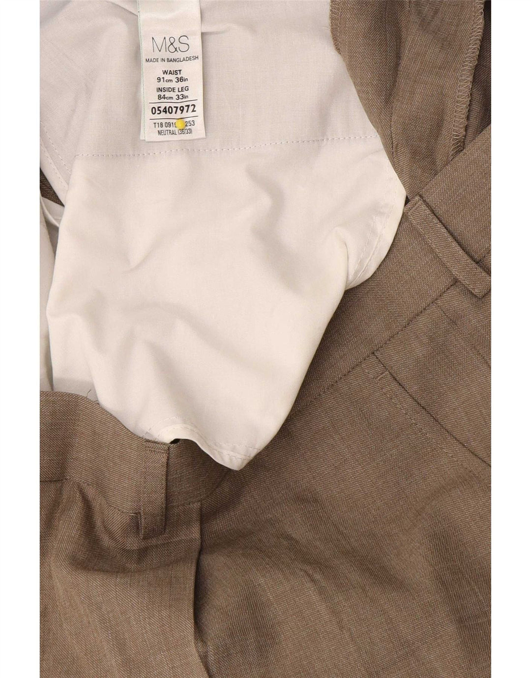 Мужские костюмные брюки Marks & Spencer W36 L33 бежевого цвета из полиэстера