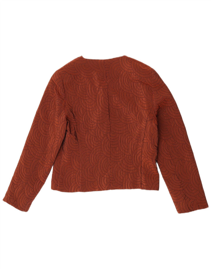 Винтажный женский пиджак на 3 пуговицах, Великобритания 14, средний коричневый ацетат с геометрическим рисунком