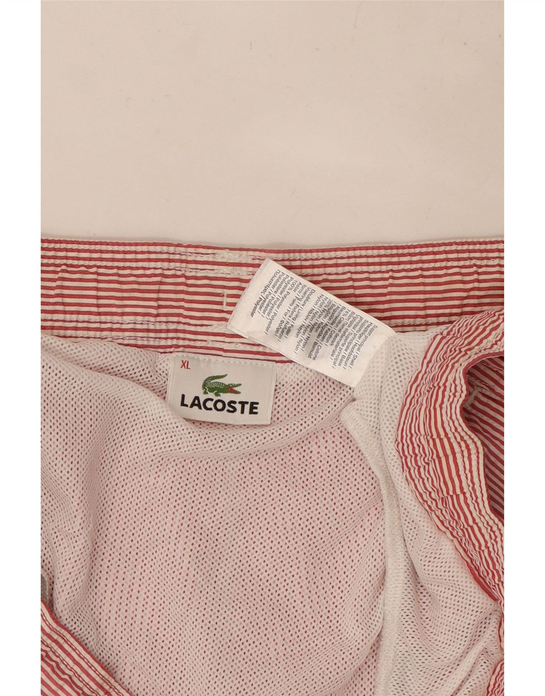 LACOSTE Мужские шорты для плавания XL, красные в тонкую полоску, хлопок