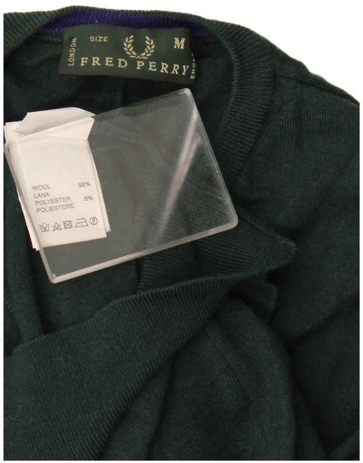 Мужской джемпер с v-образным вырезом Fred Perry, средний зеленый шерстяной свитер