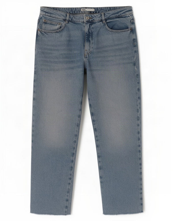 Женские прямые джинсы Zara EU 42, большие, W32 L28, синие, хлопок