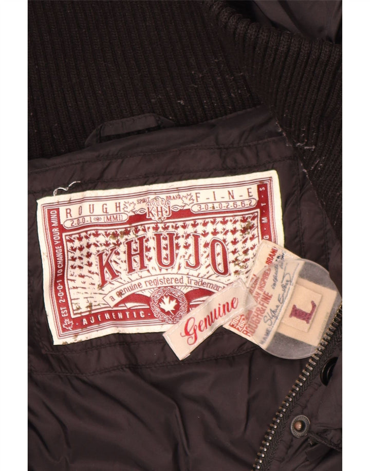 KHUJO Женская стеганая куртка с капюшоном UK 16, большой черный нейлон