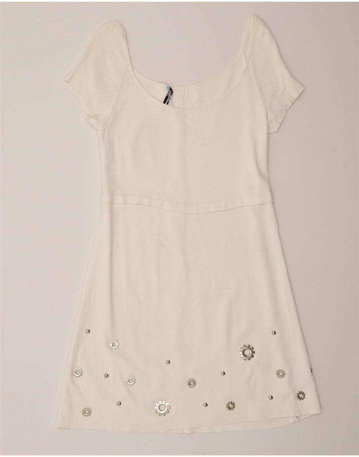 Женское платье с открытыми плечами Blumarine UK 10, маленькое белое вискоза