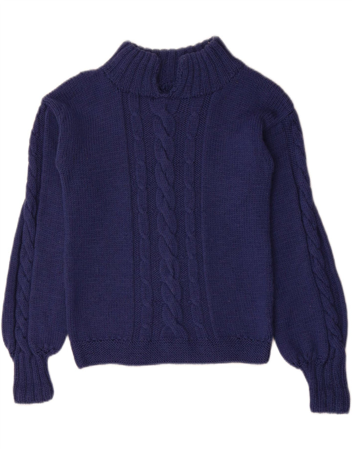 ВИНТАЖНЫЙ женский джемпер с высоким воротником, Великобритания, 10, маленький, темно-синий