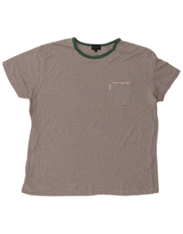 PAUL SMITH Womens T-Shirt Top UK 20 2XL Grey Pinstripe Cotton