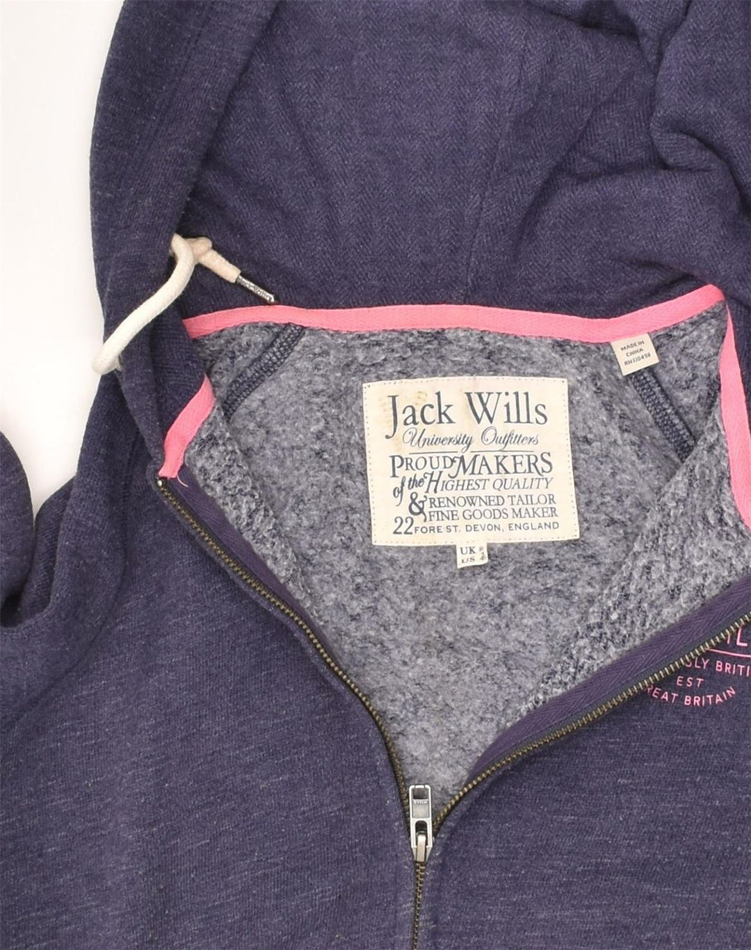 JACK WILLS Womens Zip Hoodie Sweater UK 8 Small  Navy Blue Cotton | Vintage Jack Wills | Thrift | Second-Hand Jack Wills | Used Clothing | Messina Hembry 