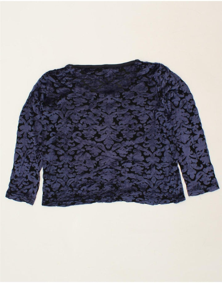 ROMAN'S Womens Abstract Pattern Crop Top Long Sleeve UK 8 Small Blue Vintage Roman's and Second-Hand Roman's from Messina Hembry 