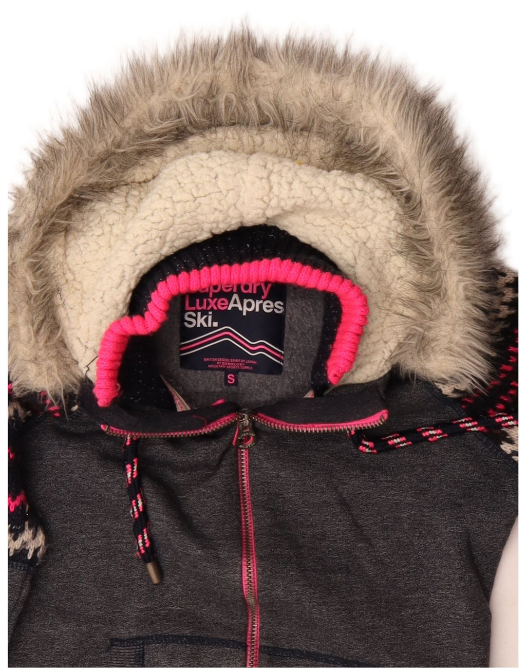 Женский свитер с капюшоном на молнии Superdry UK 10, маленький серый полиэстер с шевроном