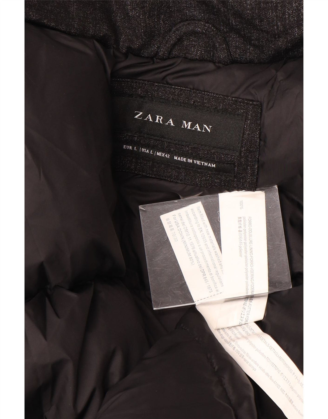 Мужское стеганое пальто ZARA UK 40, большой черный полиэстер