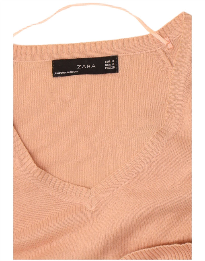 Женский укороченный джемпер с v-образным вырезом Zara UK 12, средний розовый