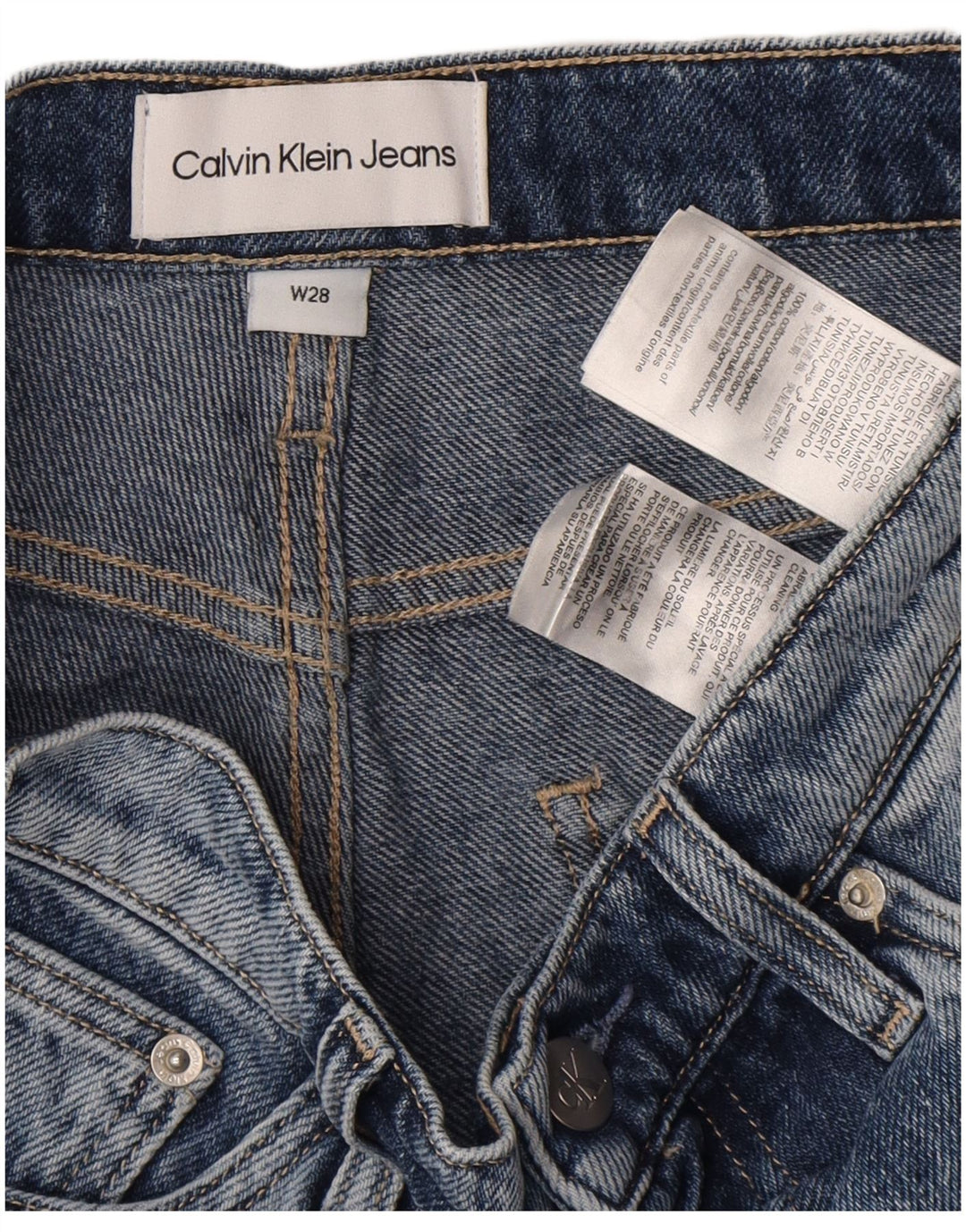 Женские джинсовые потертые шорты Calvin Klein W28, хлопковый средний синий цвет