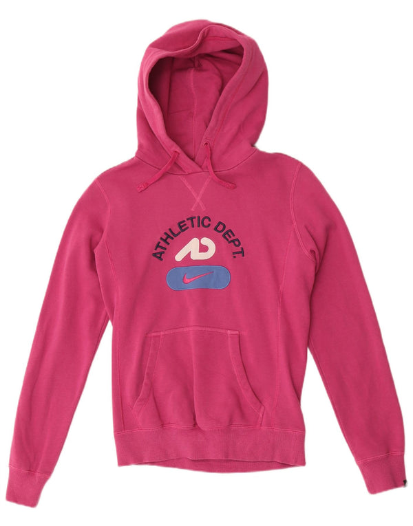 Nike Womens Graphic Hoodie Jumper UK 10 Small Pink Cotton