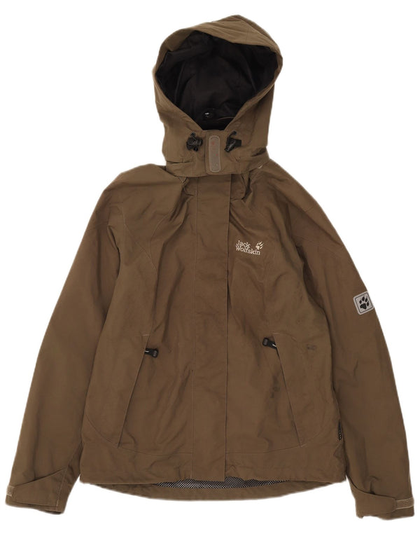 Jack Wolfskin Womens Hooded Rain Jacket UK 8 Small Khaki Polyester
