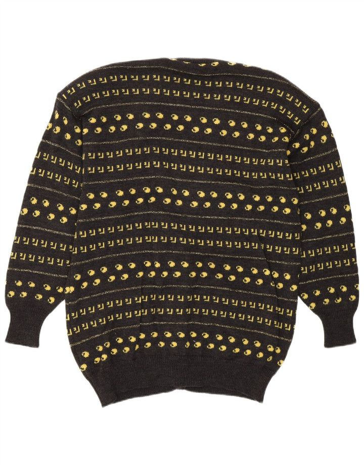 VINTAGE Womens Cardigan Sweater EU 38 Medium Grey Geometric Wool