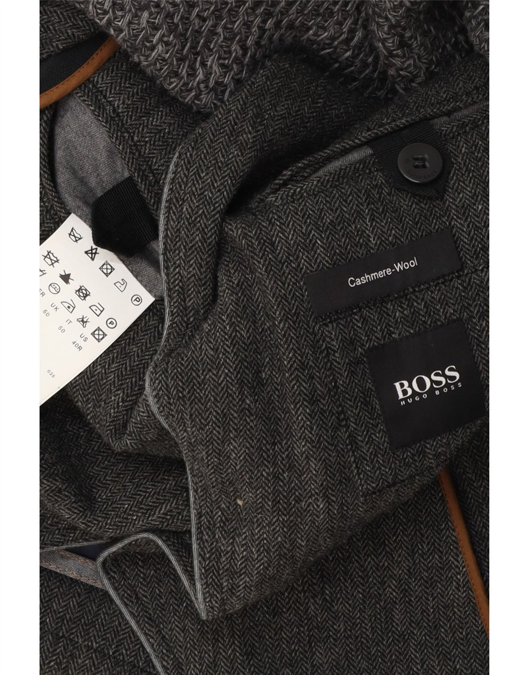 Мужской пиджак с 3 пуговицами HUGO BOSS EU 50, большой серый с узором «в елочку»