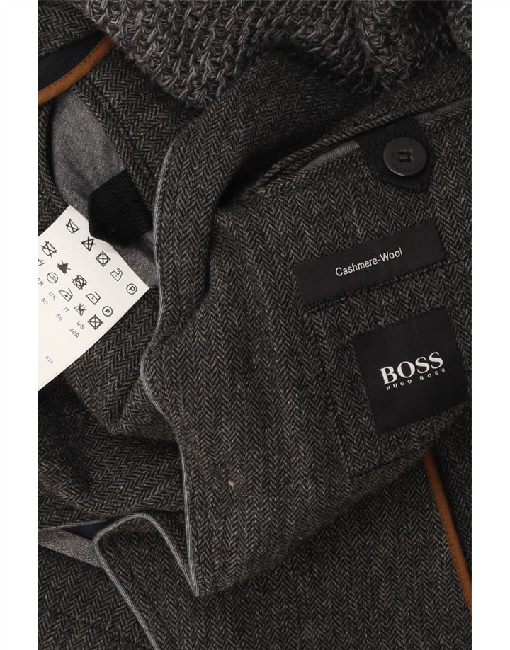 Мужской пиджак с 3 пуговицами HUGO BOSS EU 50, большой серый с узором «в елочку»