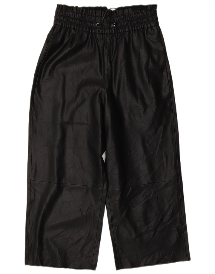 Женские укороченные широкие брюки из искусственной кожи ZARA XS W25 L20, черные