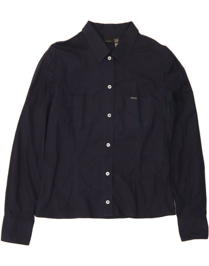 GAS Womens Shirt UK 16 Large Navy Blue Cotton Vintage Gas and Second-Hand Gas from Messina Hembry 