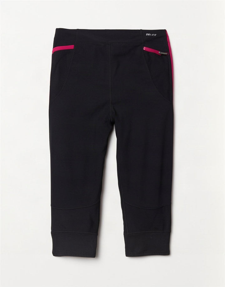 Женские леггинсы-капри Nike Dri Fit UK 14, большие черные полиэстер с цветными блоками