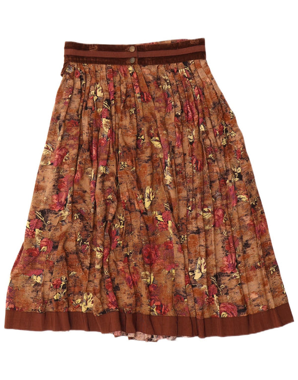 Женская плиссированная расклешенная юбка Seminole IT 44 Medium W28 Коричневая вискоза с цветочным принтом