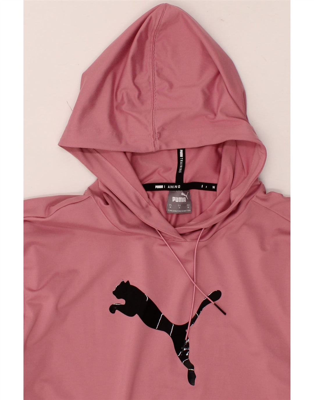 PUMA Womens Crop Graphic Hoodie Jumper UK 14 Medium Pink Polyester Vintage Puma and Second-Hand Puma from Messina Hembry 