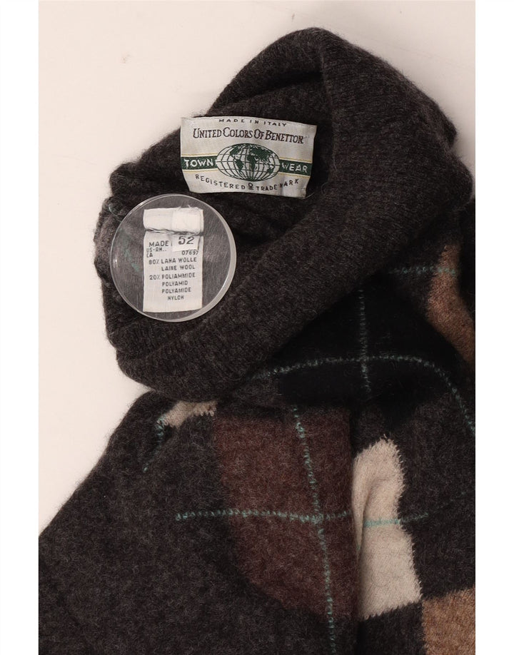 Мужской джемпер с высоким воротником Benetton IT 52, большой серый цвет Argyle/Diamond Wool
