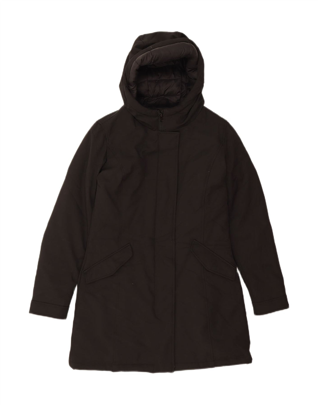 VINTAGE Womens Hooded Padded Coat UK 14 Medium Black Polyester Vintage Vintage and Second-Hand Vintage from Messina Hembry 