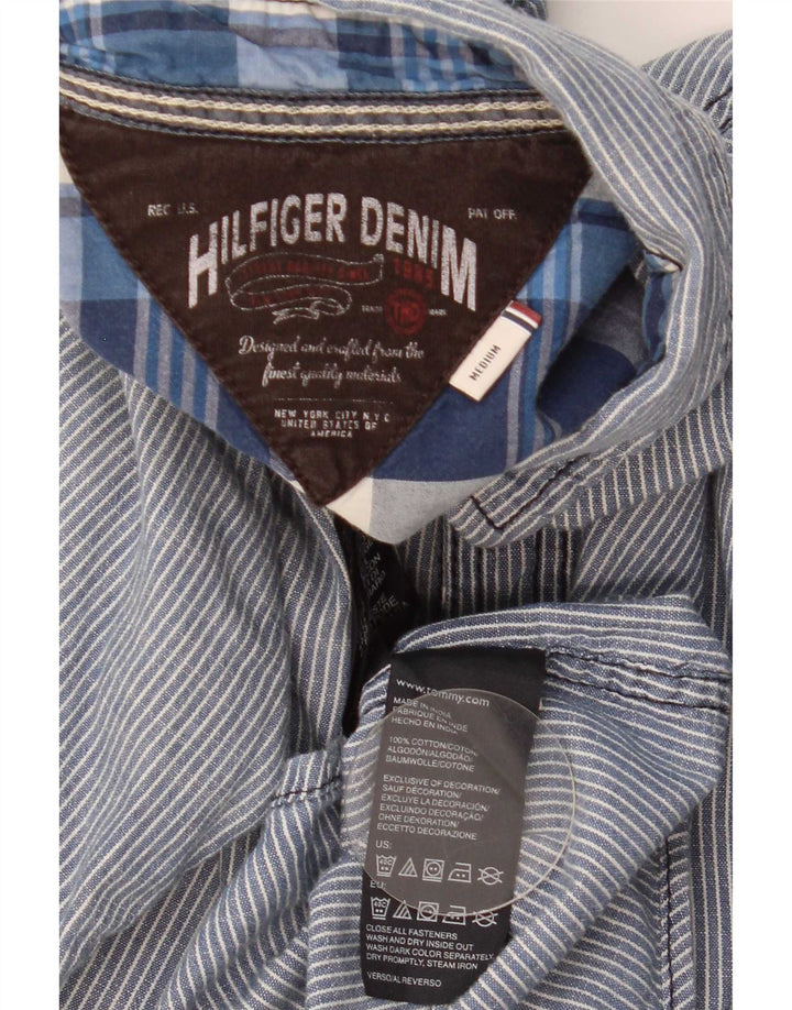 Мужская рубашка Tommy Hilfiger среднего размера, темно-синяя, хлопковая в тонкую полоску