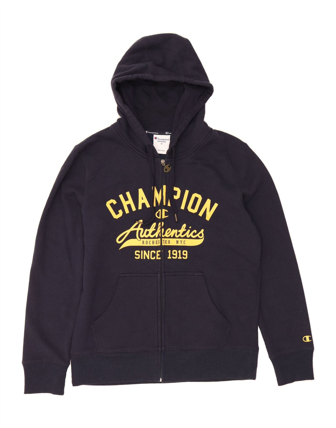 CHAMPION Mens Authentic Graphic Zip Hoodie Sweater Medium Navy Blue Cotton Vintage Champion and Second-Hand Champion from Messina Hembry 